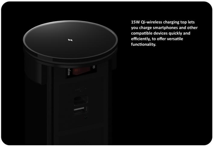 Ổ cắm điện âm bàn Sinoamigo STP-2AB/2Pu+Qi