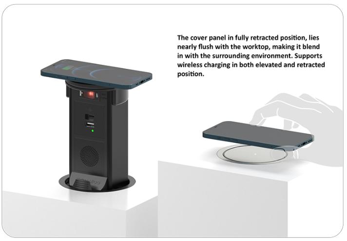 Ổ cắm điện âm bàn Sinoamigo STP-2AB/2Pu+Qi