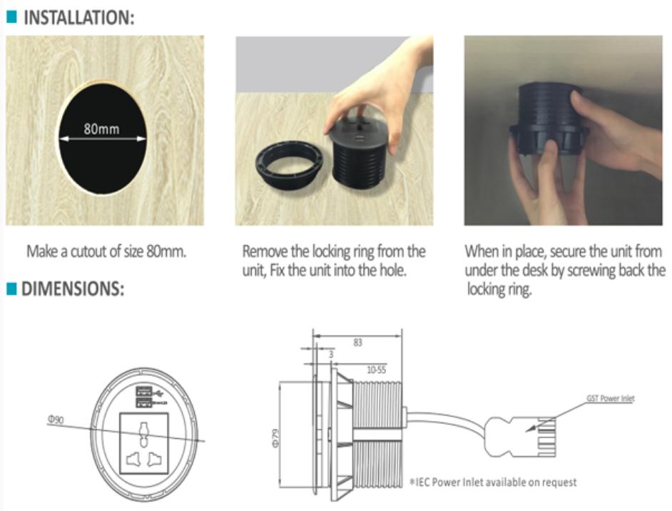 Ổ Điện âm bàn sinoamigo STS-R90W-2 tích hợp USB Sạc