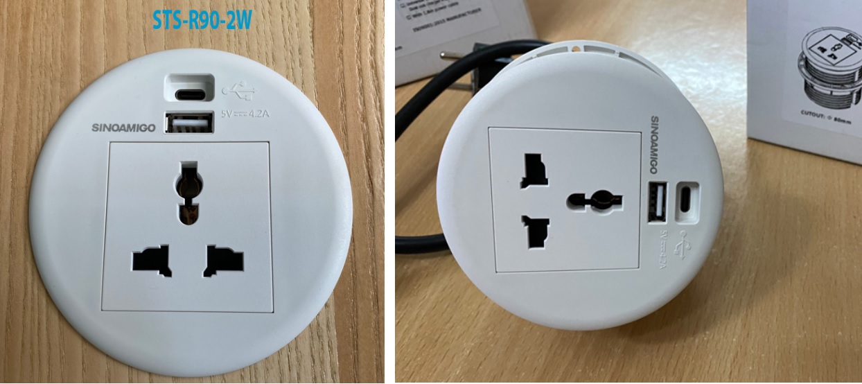 Ổ Điện âm bàn sinoamigo STS-R90W-2 tích hợp USB Sạc