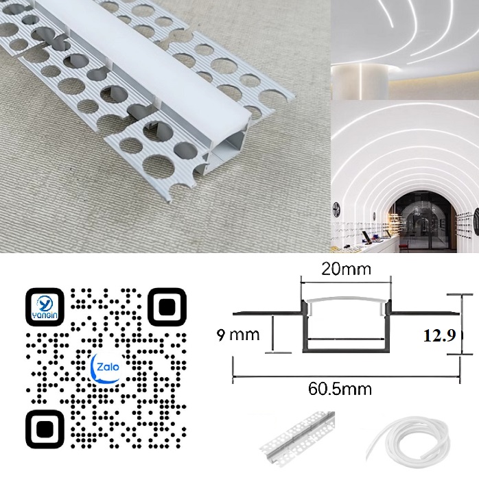 Thanh nhôm định hình led uốn cong âm giấu viền YG0-2013A