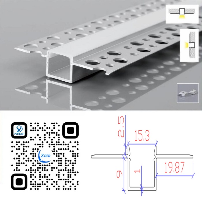 Thanh nhôm định hình led âm giấu viền YG0-733