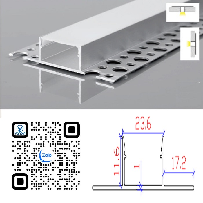 Thanh nhôm định hình led âm giấu viền YG0-738