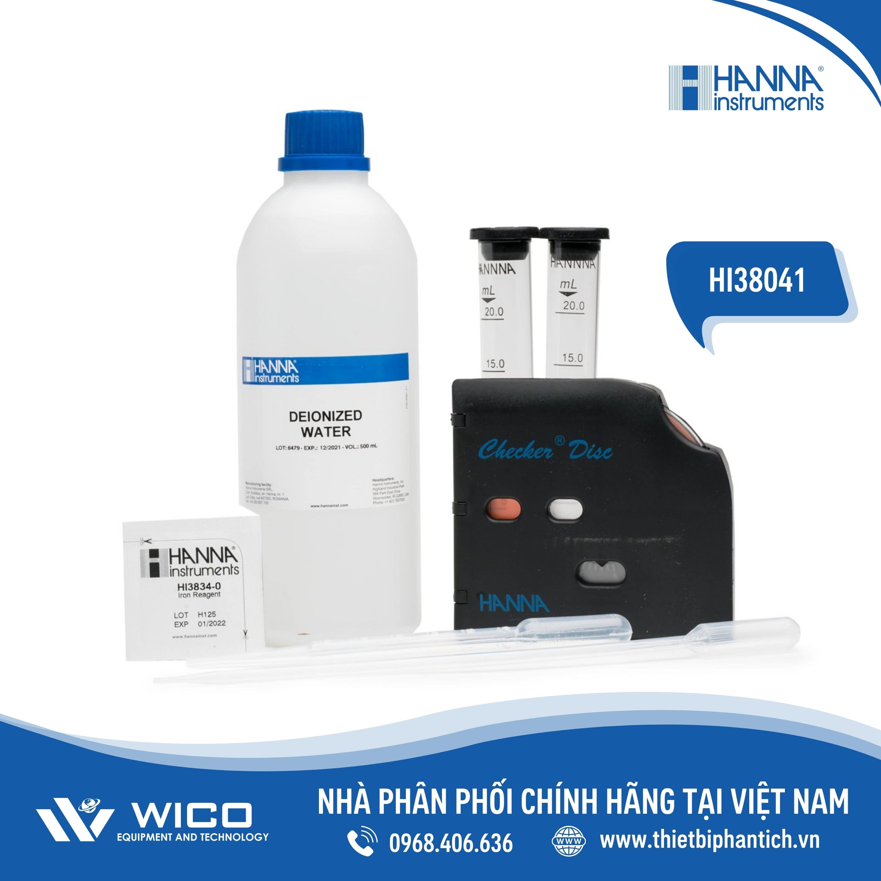 Bộ Dụng Cụ Đo Sắt (Fe²⁺ & Fe³⁺) Thang Cao Trong Nước Sạch, 100 lần HI38041