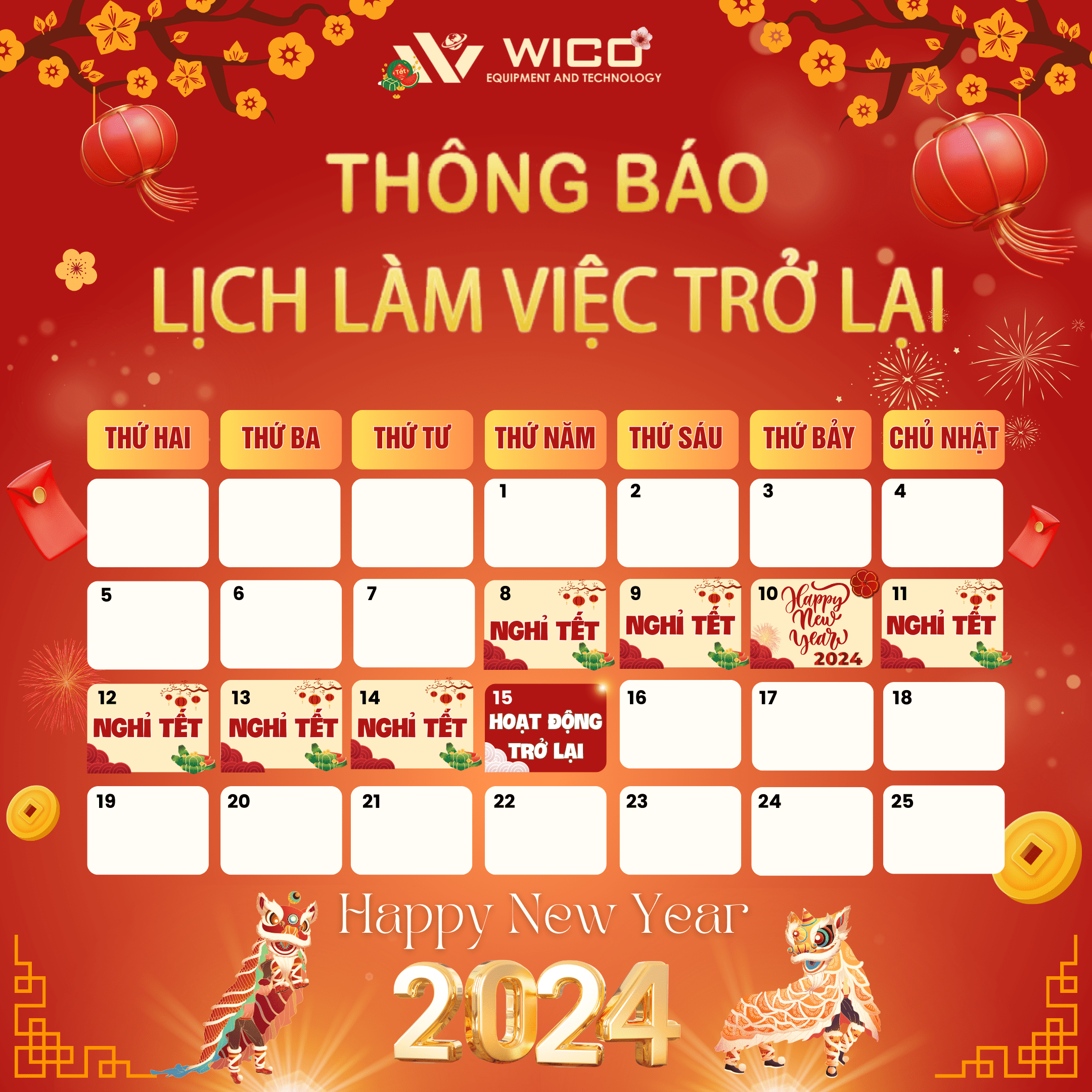 THÔNG BÁO LỊCH LÀM VIỆC TRỞ LẠI SAU TẾT NGUYÊN ĐÁN 2024 