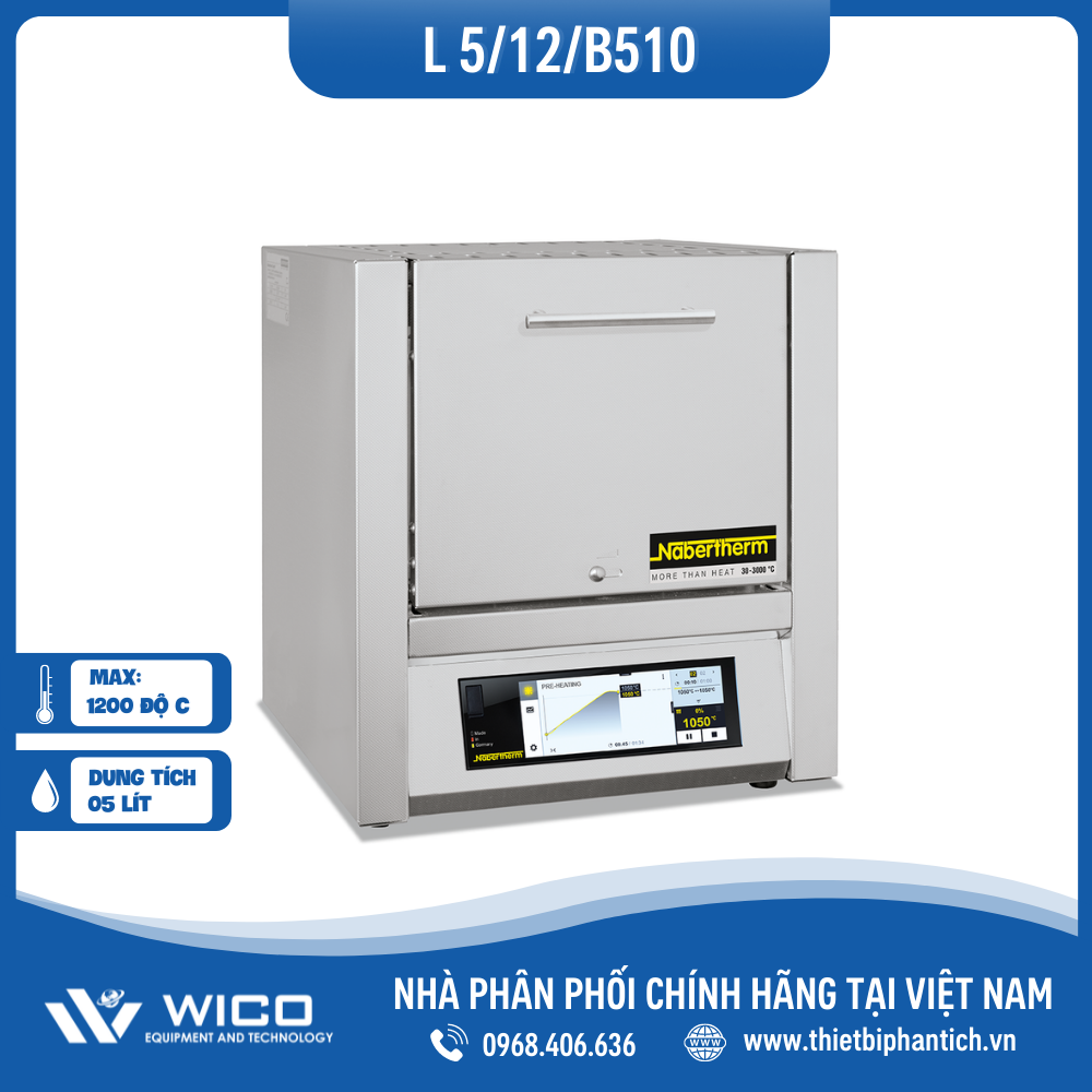 Lò nung Nabertherm 15 Lit 1200 Độ - Cửa Lật L 15/12/B510