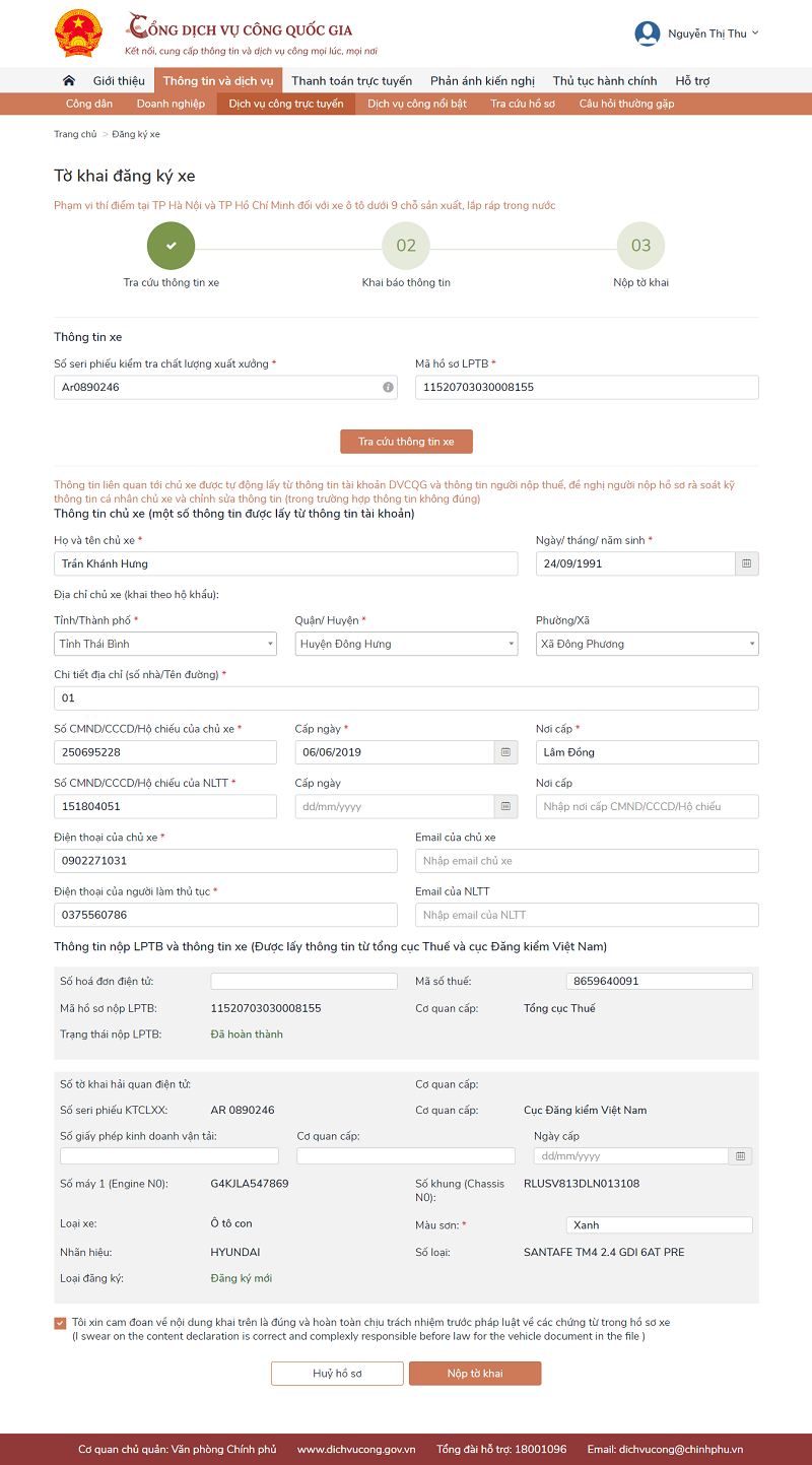 thu tuc dang ky o to moi