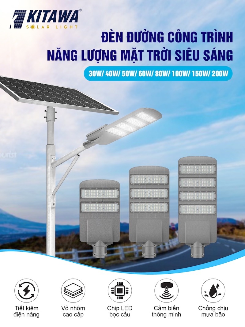 đèn đường công trình năng lượng mặt trời 80w