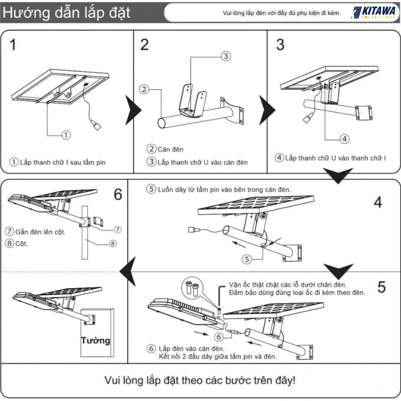Hướng dẫn lắp đặt đèn đường năng lượng mặt trời