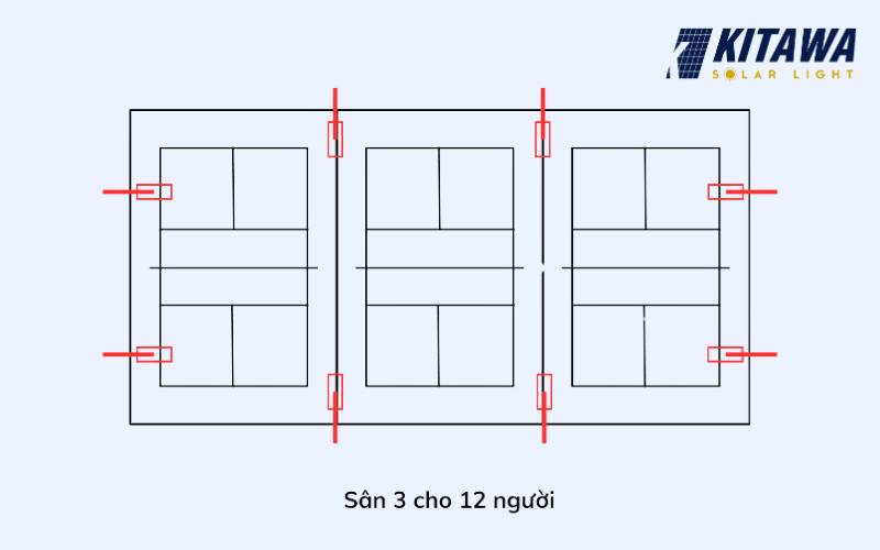 Vị trí bố trí đèn sân 3 cho 12 người