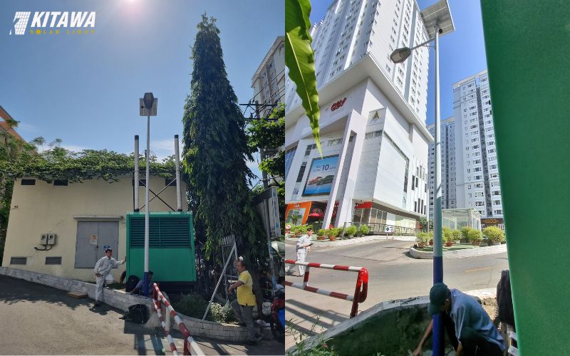 KITAWA lắp đặt đèn phi thuyền năng lượng mặt trời 300W xung quanh chung cư