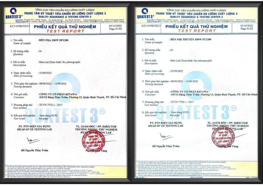 Chứng nhận Quatest 3 cho sản phẩm