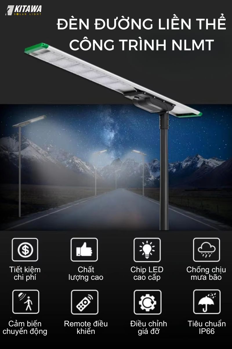 đèn liền thể công trình năng lượng mặt trời 100W