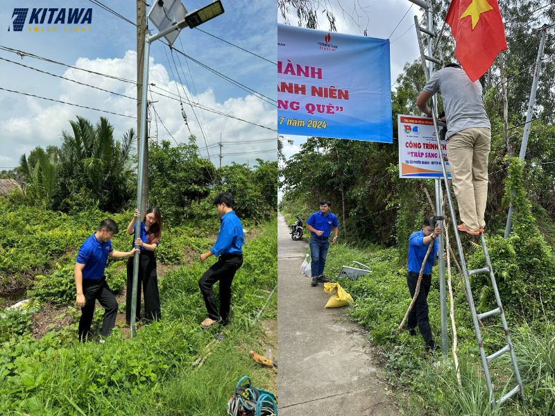 KITAWA đồng hành cùng đoàn thanh niên lắp đèn năng lượng mặt trời cho nông thôn