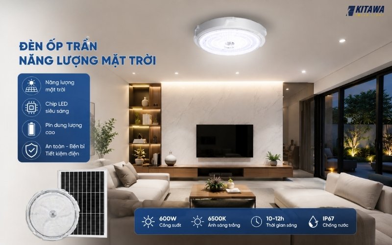 Đèn ốp trần năng lượng mặt trời 600W nổi bật với thiết kế hiện đại