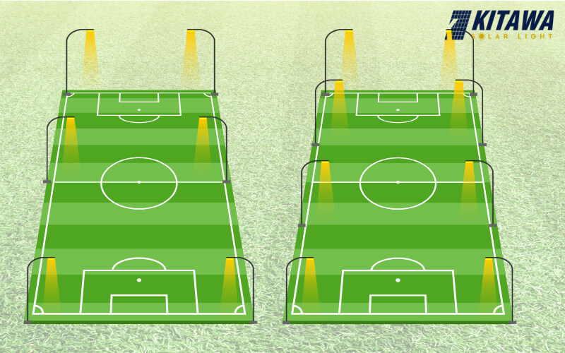 Tiêu chuẩn bố trí 6 cột và 8 cột đèn khi