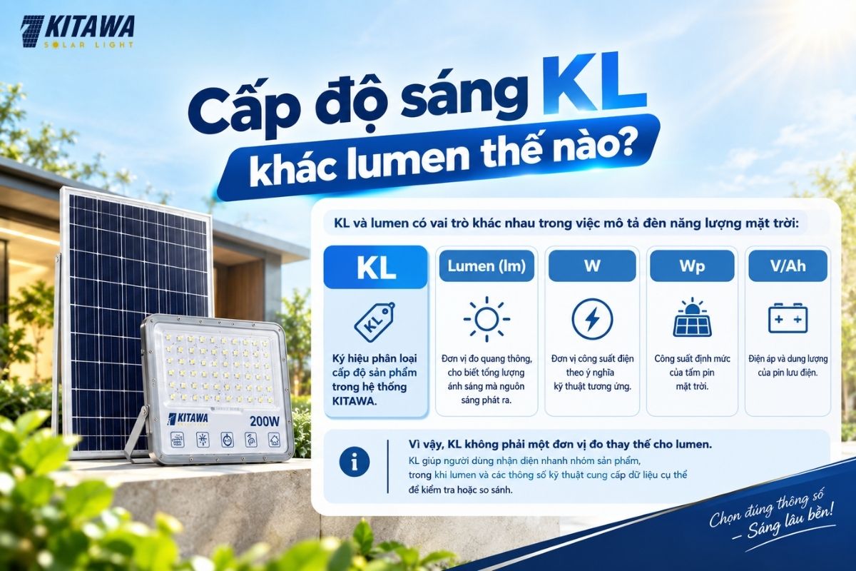 Phân biệt cấp độ sáng KL và lumen của đèn năng lượng mặt trời