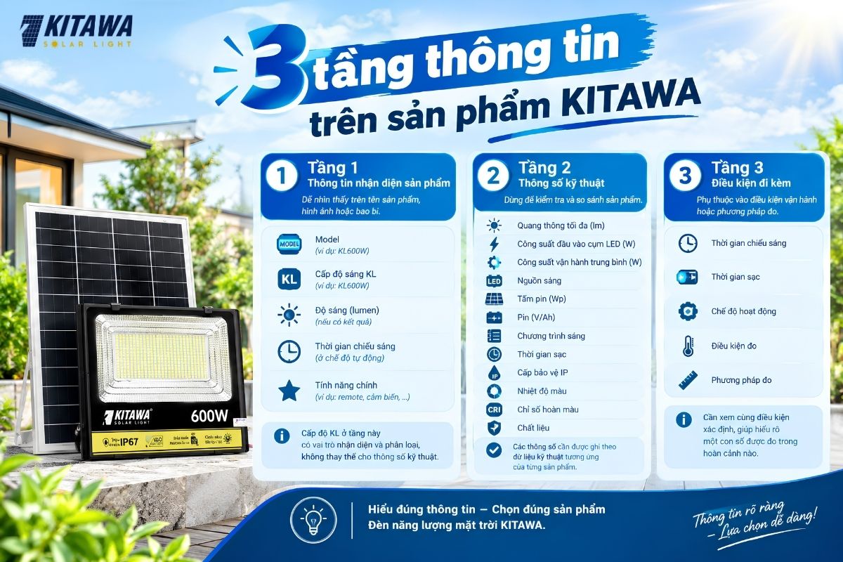Các thông tin quan trọng trên sản phẩm đèn của KITAWA