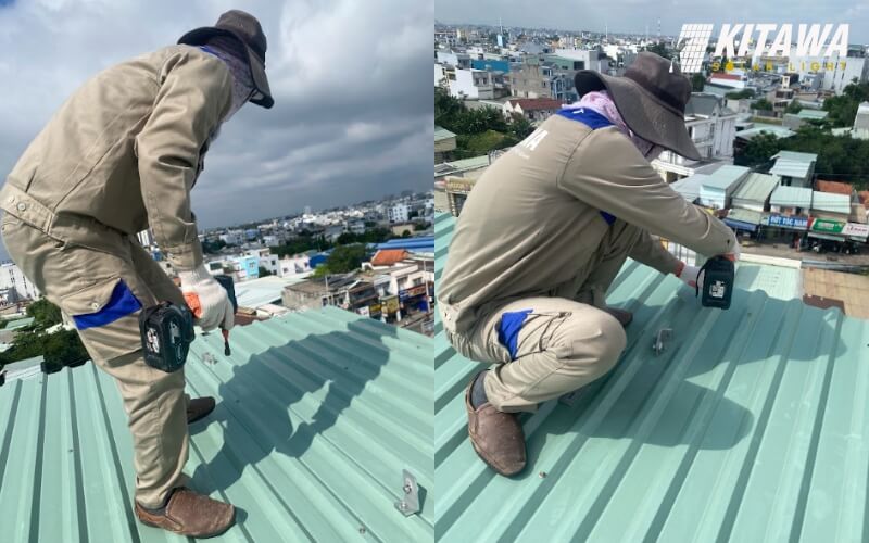 Đội ngũ kỹ thuật viên của KITAWA tiến hành khảo sát kiểm tra mái nhà