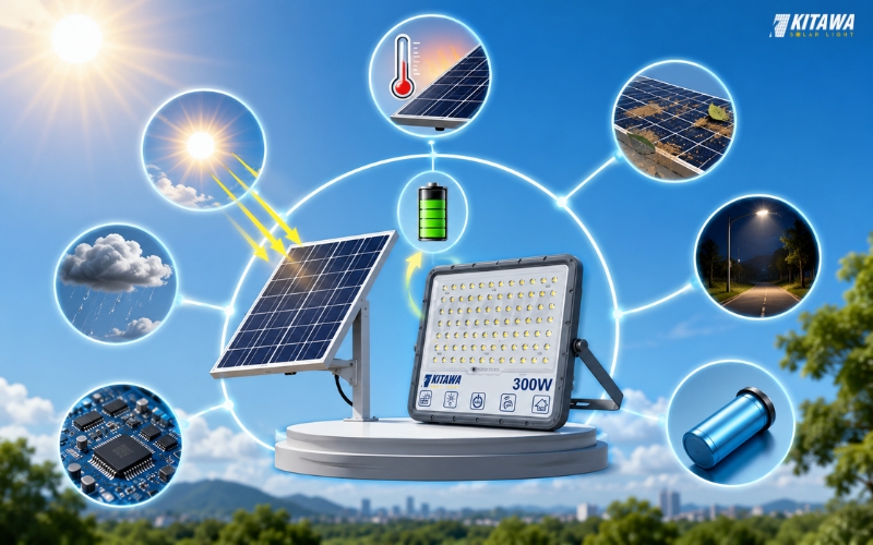 Hiệu suất sạc của đèn pha năng lượng mặt trời được quyết định bởi những yếu tố nào