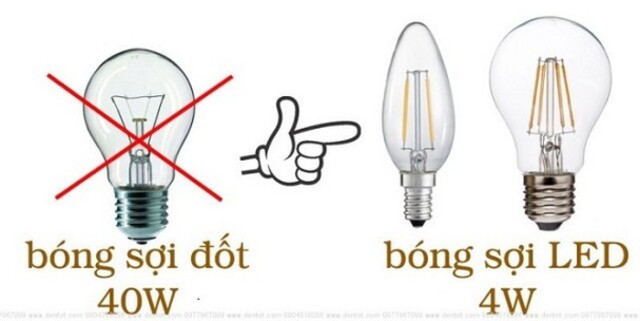 Sử dụng bóng đèn sợi LED tốt hơn bóng sợi đốt