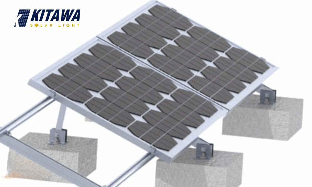 Hình ảnh mô phỏng lắp đặt pin mặt trời trên bê tông.