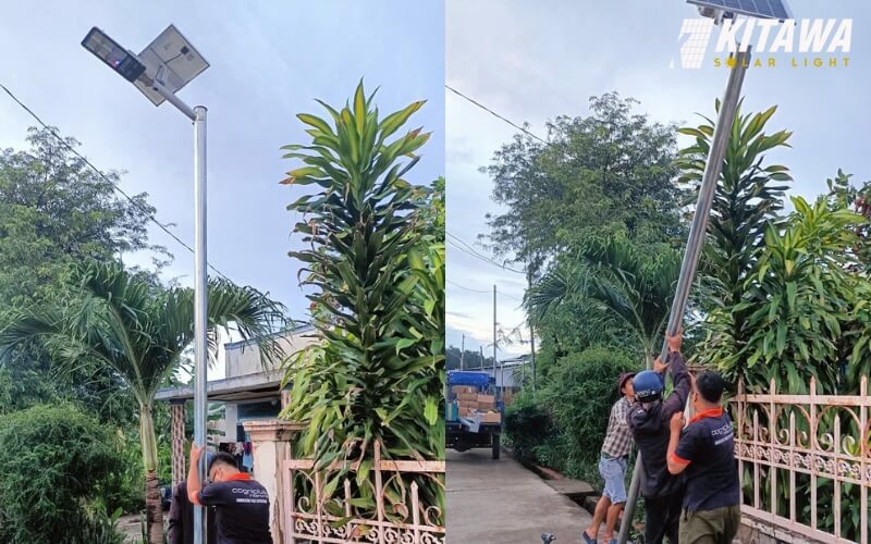 Thi công chiếu sáng khu vực nông thôn cho người dân ở huyện Cần Giuộc