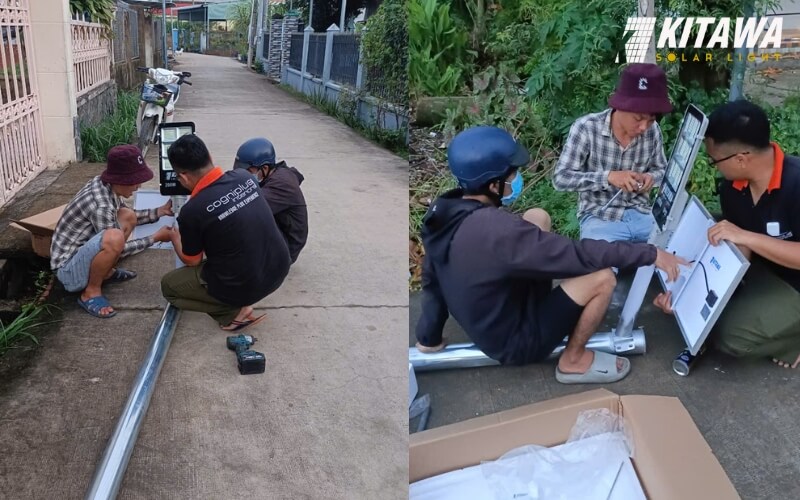 Thực hiện lắp đặt đèn đường năng lượng mặt trời