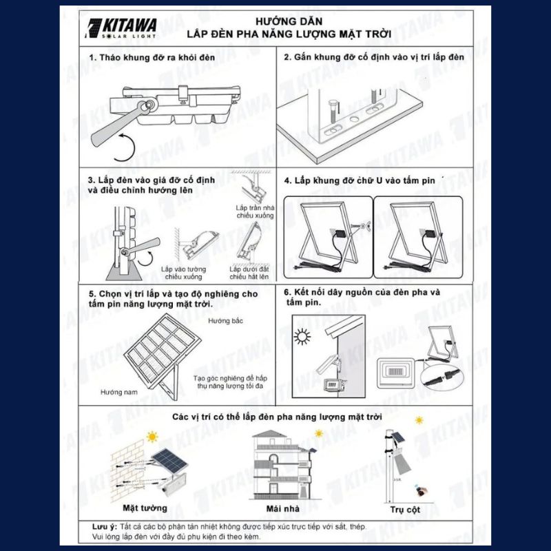Cách lắp đặt đèn pha năng lượng mặt trời KITAWA DPN01.100