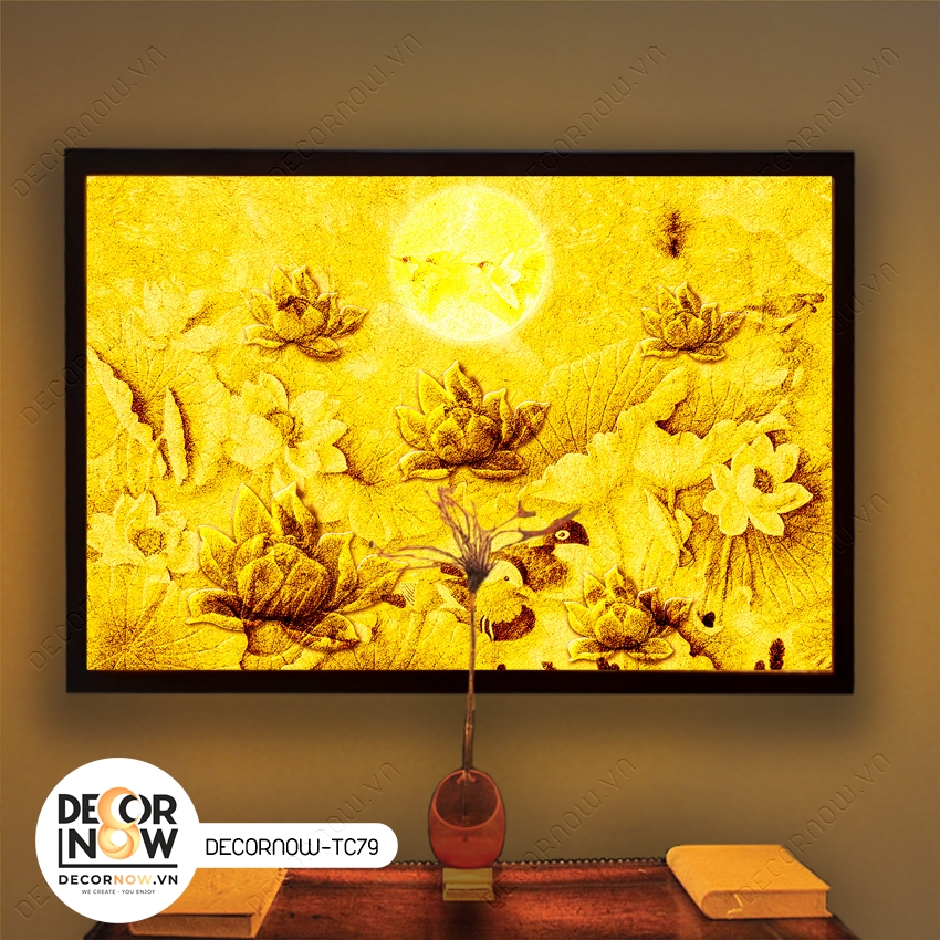 Tranh trúc chỉ hoa sen và mặt trời