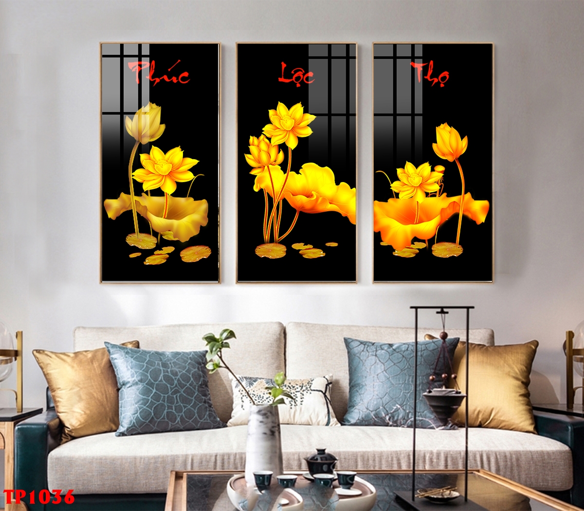 treo tranh phúc lộc thọ ở phòng khách