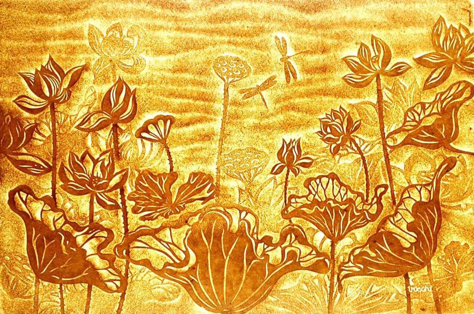 Tranh trúc chỉ hoa sen cao cấp tại Decornow