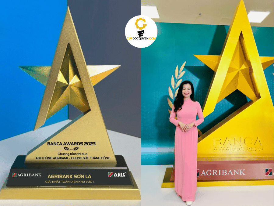 Cúp vinh danh ngân hàng Agribank được chế tác bởi Cúp Độc Quyền