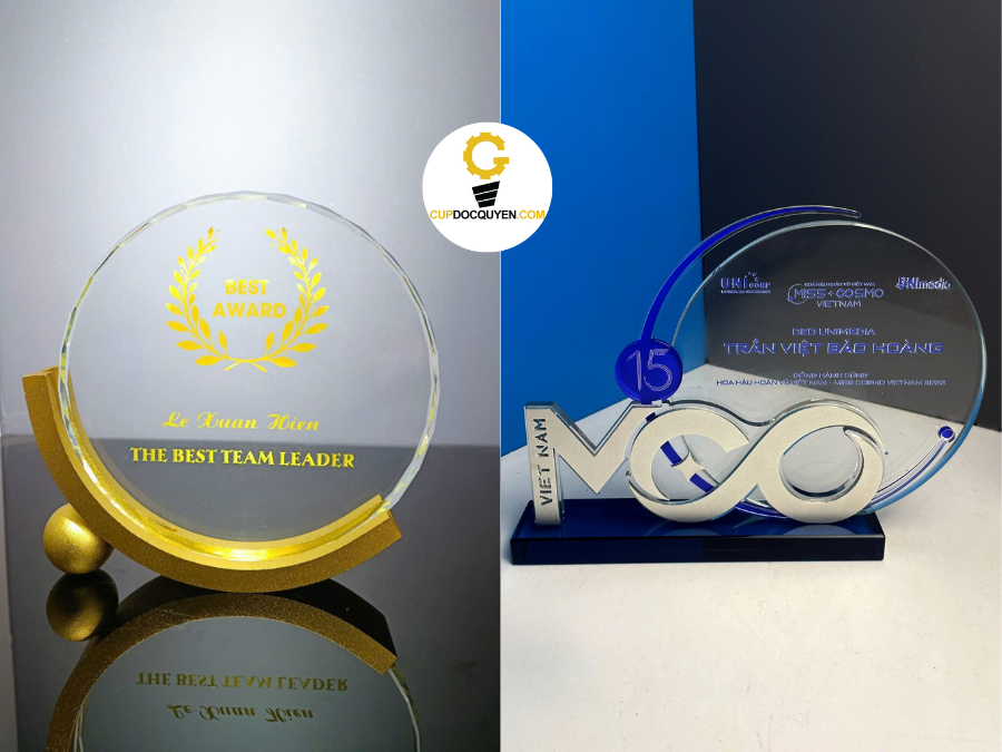 Cúp vinh danh pha lê hình tròn mặt nguyệt