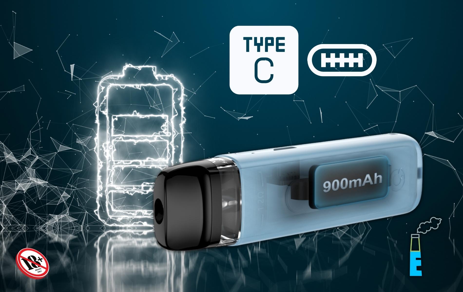 Bên trong thân hình nhỏ nhắn là viên pin có dung lượng 900mAh, cho bạn thời lượng vaping cả ngày mà không sợ hết pin, và Vinci Q trang bị cổng sạc type-C giúp cho việc sạc đơn giản và nhanh hơn. 