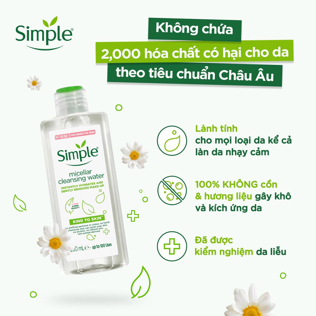 Nước tẩy trang nhẹ dịu Simple Kind To Skin Micellar Water 200ml 2