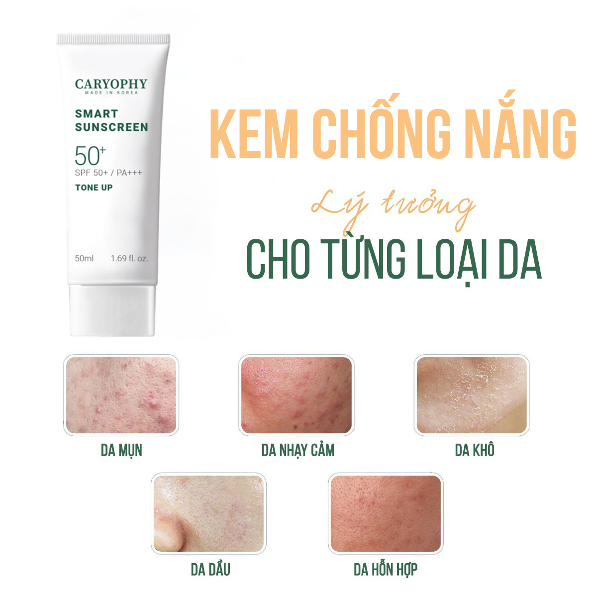 Kem Chống Nắng Caryophy Nâng Tone Smart Sunscreen SPF50+ PA+++ 