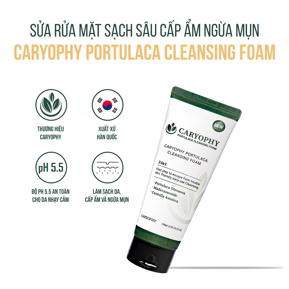 Sữa Rửa Mặt Cho Da Mụn Caryophy Portulaca Cleansing Foam