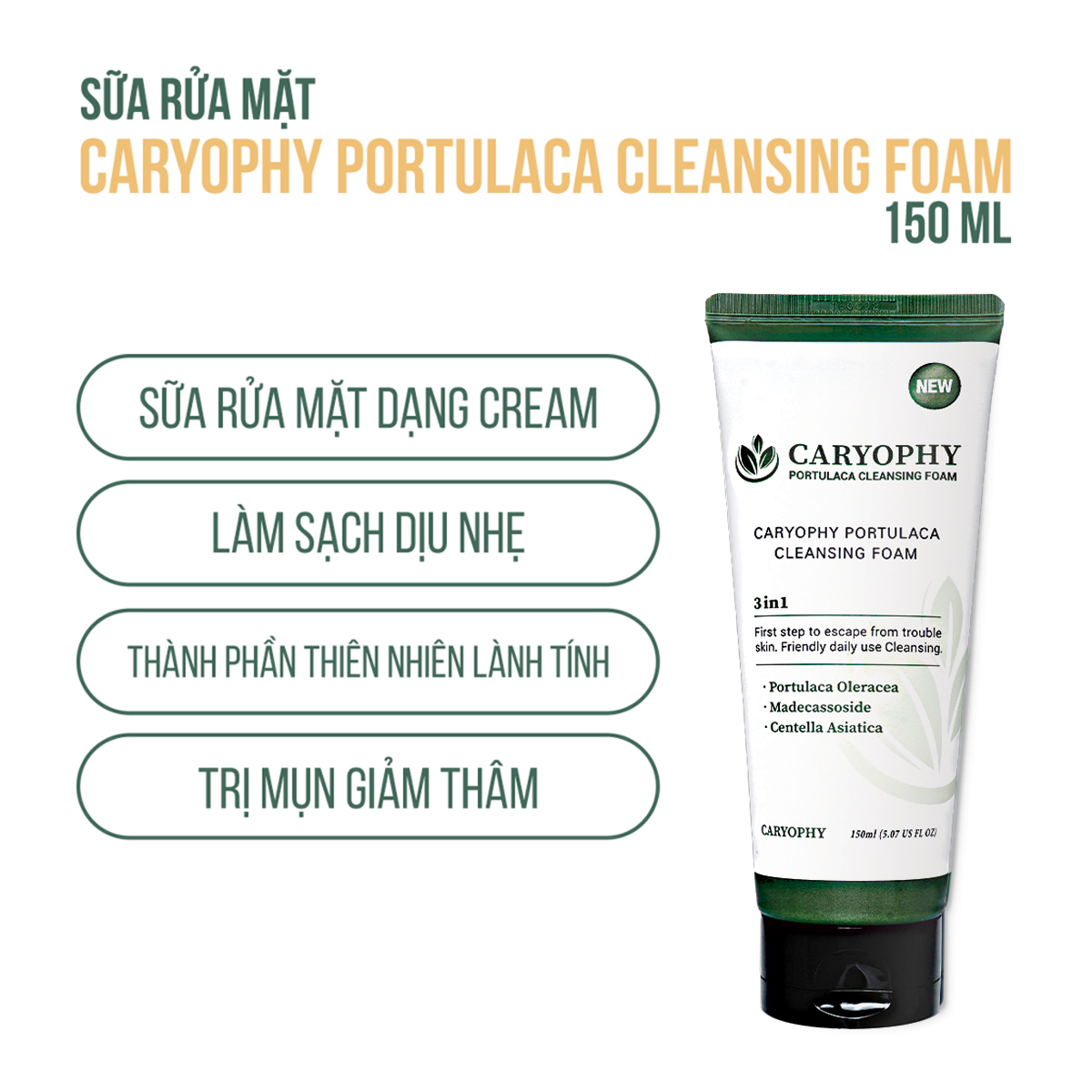 Sữa Rửa Mặt Cho Da Mụn Caryophy Portulaca Cleansing Foam