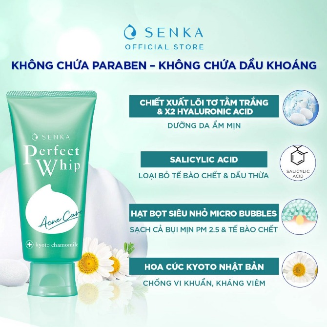 Sữa rửa mặt ngừa mụn Senka Perfect Whip Acne Care 100g