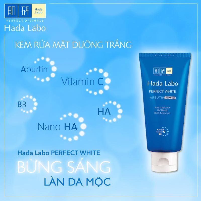 Sữa Rửa Mặt Trắng Da Hada Labo Perfect White Cleanser 80g