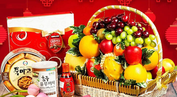 Giỏ hoa quả tặng tết