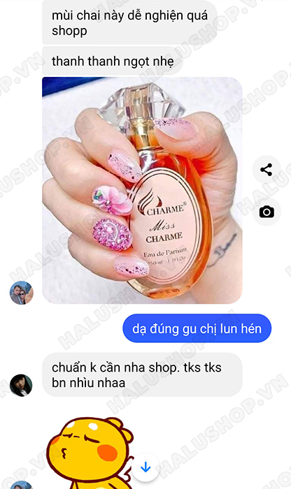 chị ngọc hân mua nước hoa miss charme 50ml tại halushop