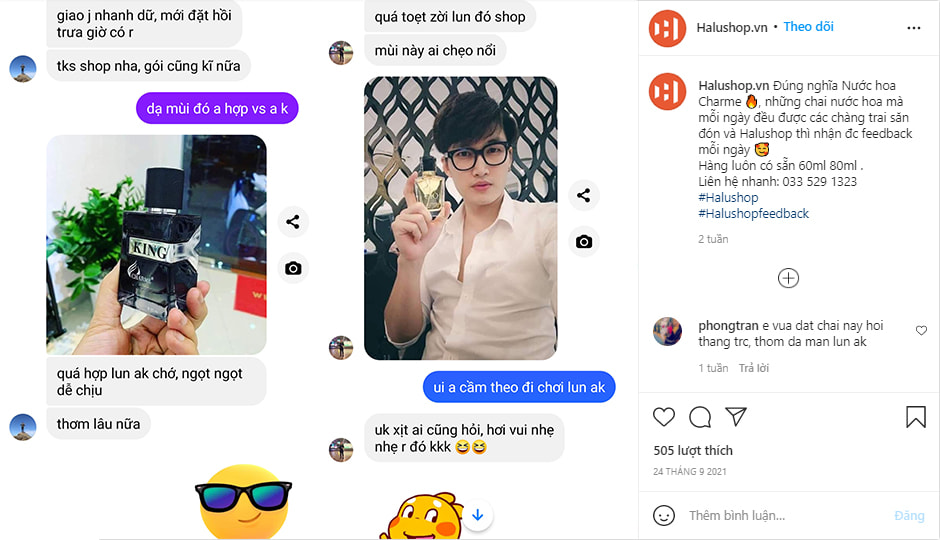 khách hàng feedback nước hoa charme king mua ở halushop
