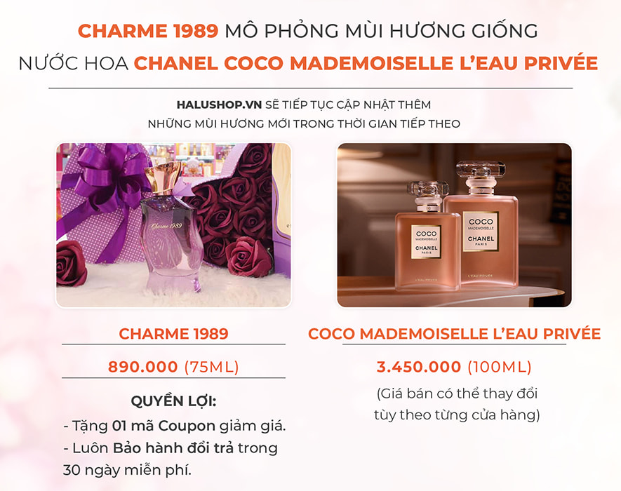 nước hoa charme 1989 có mùi hương giống nước hoa hanel Coco Mademoiselle L'Eau Privée