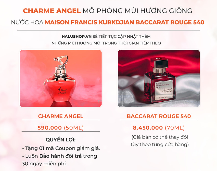 nước hoa charme angel có mùi hương giống nước hoa maison francis kurkjian baccarat rouge 540