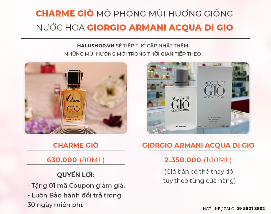 nước hoa charme giò có mùi hương giống nước hoa giorgio armani acqua di gio