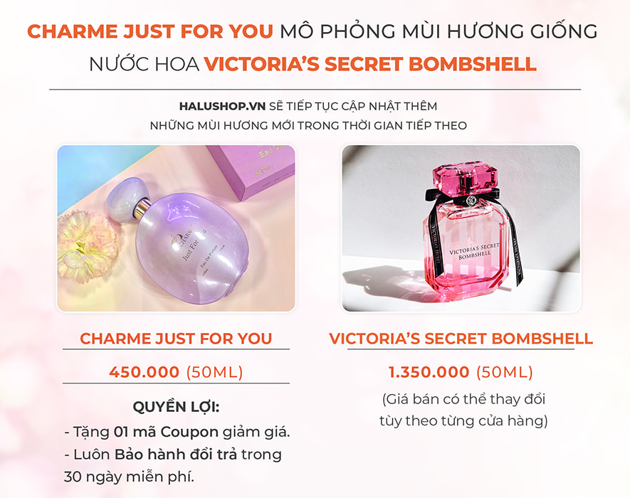 nước hoa charme just for you có mùi hương giống nước hoa victoria secret bombshell