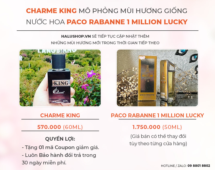 nước hoa charme king có mùi hương giống nước hoa Paco Rabanne 1 Million Lucky