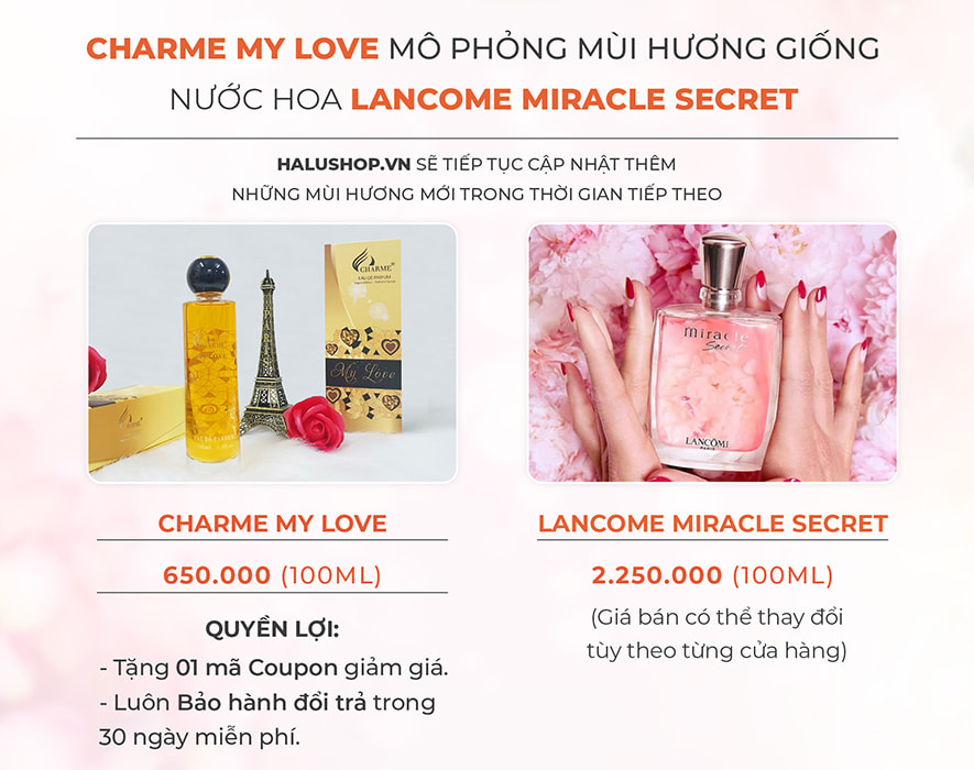 nước hoa charme my love có mùi hương giống nước hoa Lancome Miracle Secret